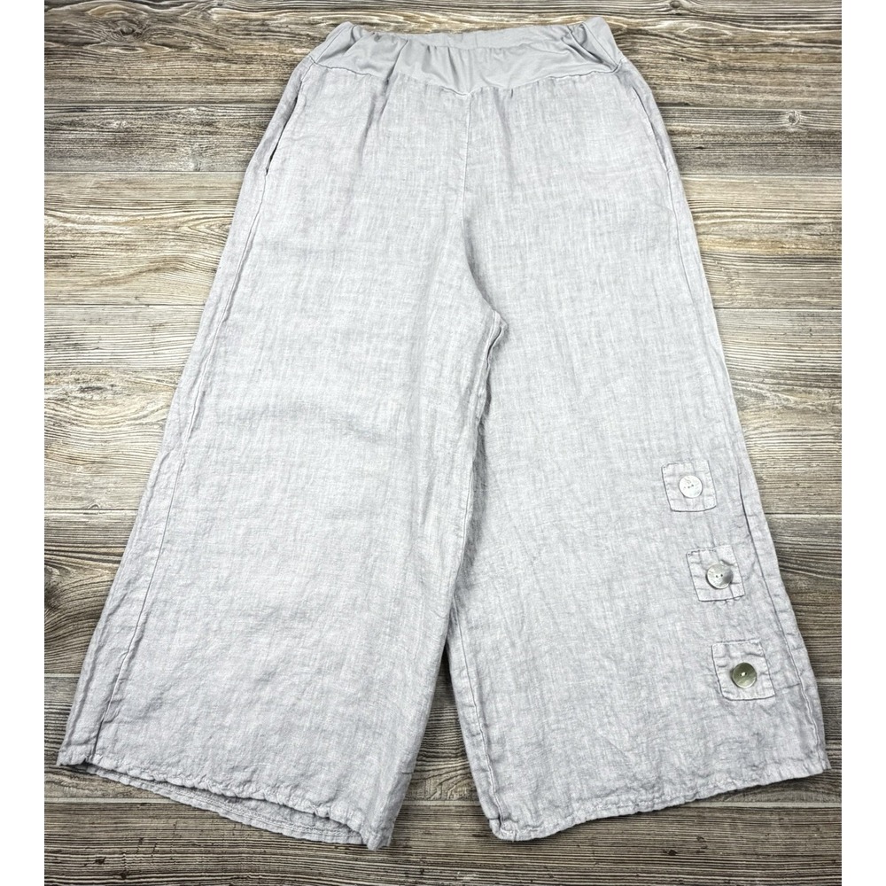 Lands Downunder Grey Linen Cropped Pants XL Pull-On Comfort Waistband‎ Italy